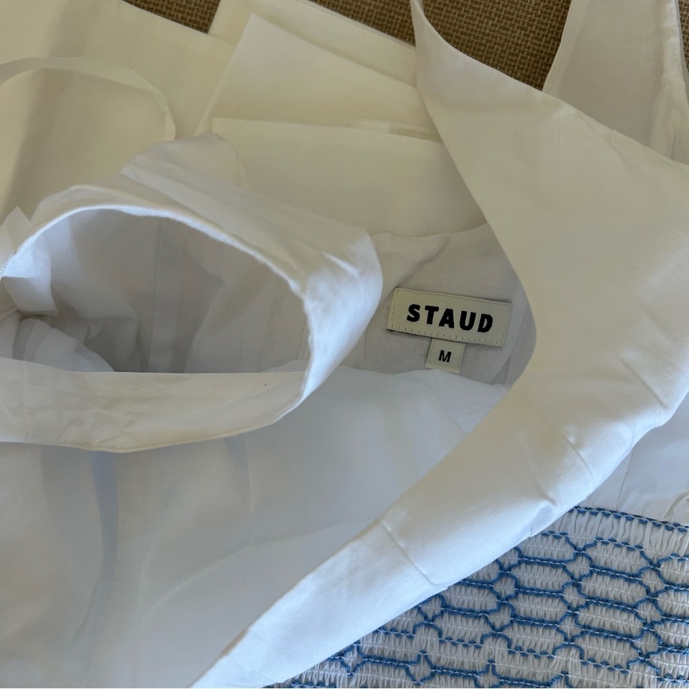 NWT STAUD Rig Embroidered Midi Dress - White Blue Cotton Cocktail - Picture 8 of 10